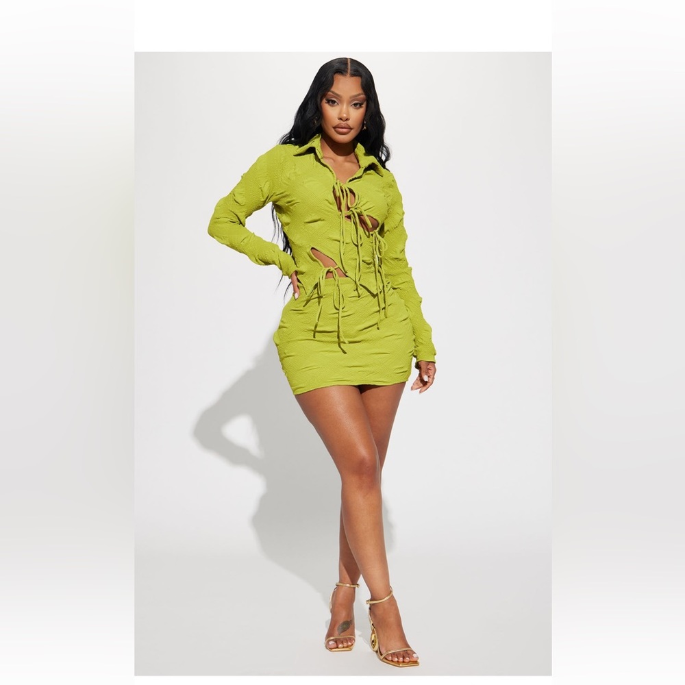 Faded Love Bubble Skirt Set - Chartreuse